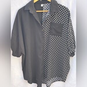 Chic Black and White Polka Dot Button‎ Down Shirt